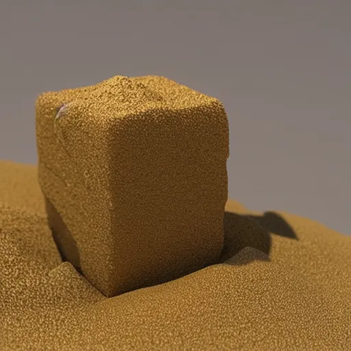 Image similar to a man eating a cube of sand, 3 d render, octane, ray tracing, ultra detailed photorealistic, 8 k, high resolution