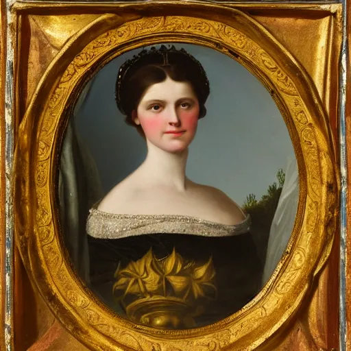 Prompt: a neoclassic and romanticism coronation painting of a young german queen, circa 1 8 6 1