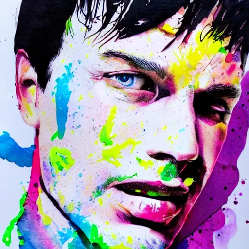 Image similar to Splatter watercolor portrait of Ryan O'Connell