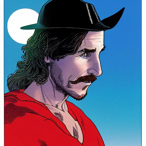 Image similar to christian bale retro minimalist portrait by jean giraud, moebius starwatcher comic, 8 k