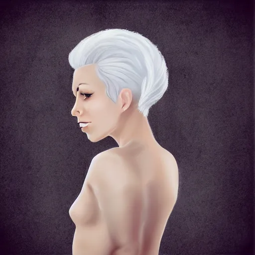 Image similar to a girl with white hair in a hairbun, by paulinaklime