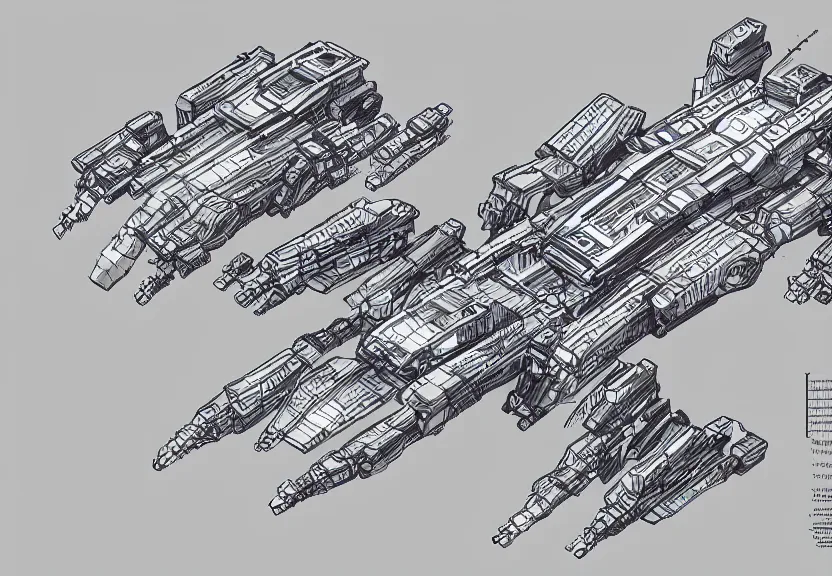 Image similar to isometric digital technical drawing of a spaceship wearing mecha armour by sparth line art, anime technical drawing