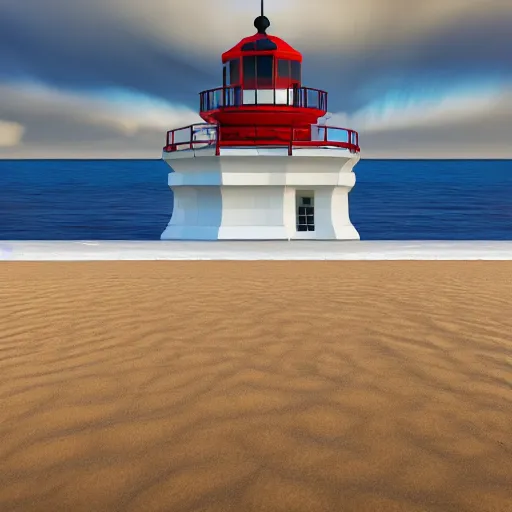 Image similar to photo of a futuristic lighthouse on the beach, ultra realistic details, 8k