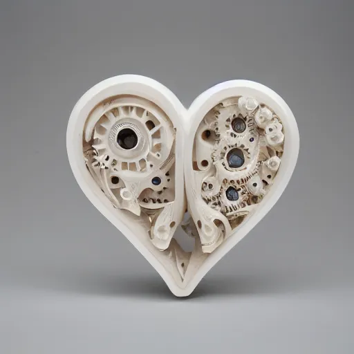 Prompt: bio mechanical heart carved out of ivory, canon 5 d 5 0 mm lens