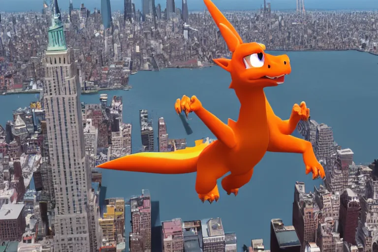 Prompt: charizard flying above new york, still from a pixar movie, high quality 3 d render, movie, pixar, renderman, 4 k, artstation