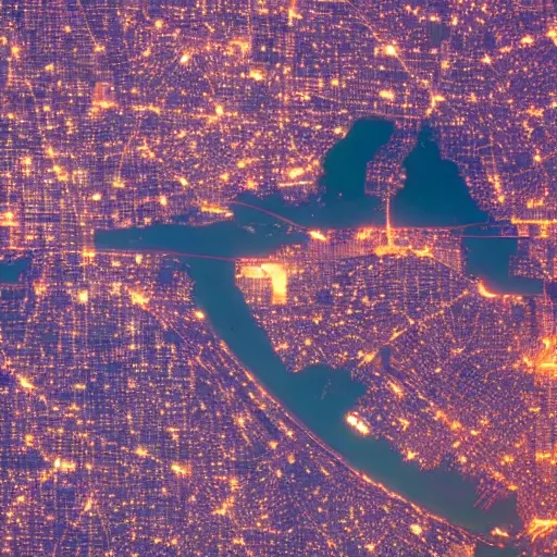 Image similar to satellite view of dar es salaam at night, pink lighting