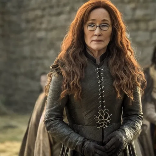 Image similar to mary mcdonnell as catlyn stark from game of thrones golden hour cinematic