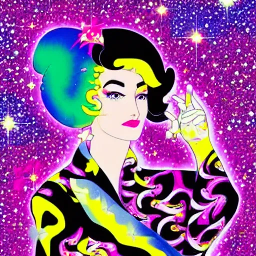 Image similar to Lisa Frank and Patrick Nagel collaboration