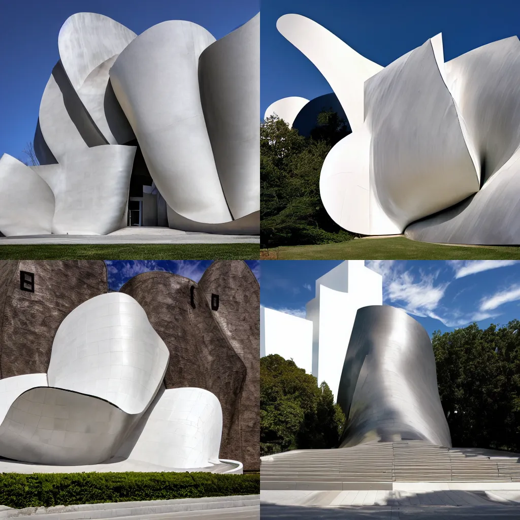 Prompt: foreboding tomb designed by frank gehry