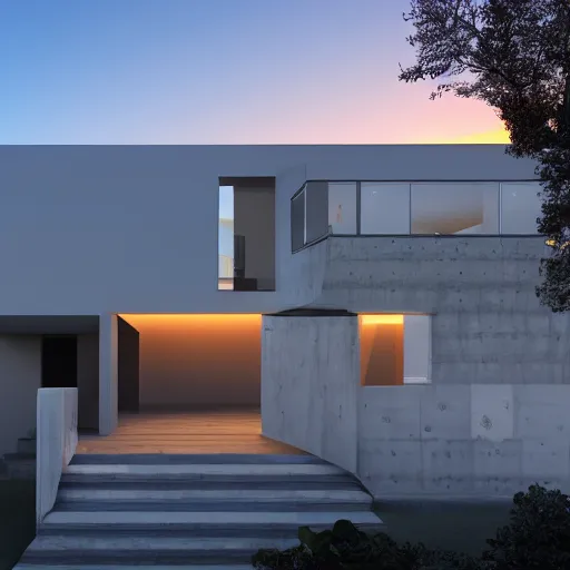 Image similar to extremely detailed non-Euclidean stunning sophisticated beautiful house, stunning volumetric light, sunset, concrete and translucent material, stunning skied, 8k