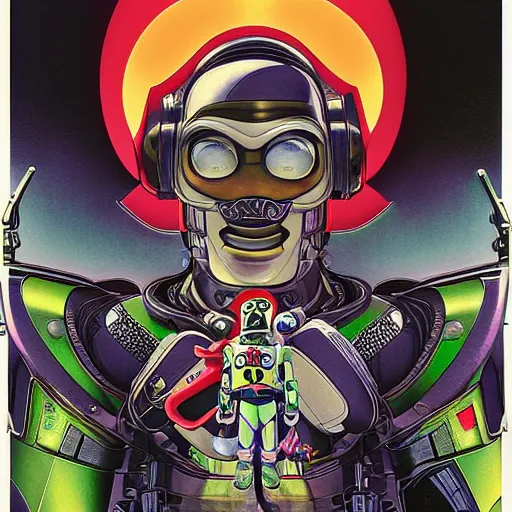 Image similar to portrait of crazy buzz lightyear, symmetrical, by yoichi hatakenaka, masamune shirow, josan gonzales and dan mumford, ayami kojima, takato yamamoto, barclay shaw, karol bak, yukito kishiro