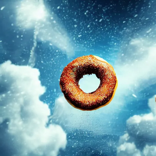 Prompt: an big donut falling from the sky crush the high building cause big destruction, cinematic, movie still , Holywood quality, end of the world, impactful ambient