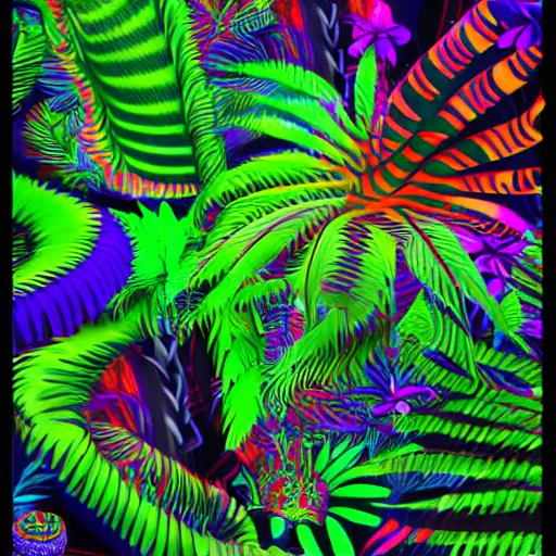 Image similar to psychedelic jungle, 8k, extremly detailed, sharp, colorful