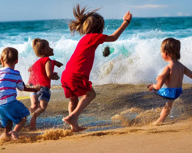 Image similar to children playing at the beach, action photography, cdx