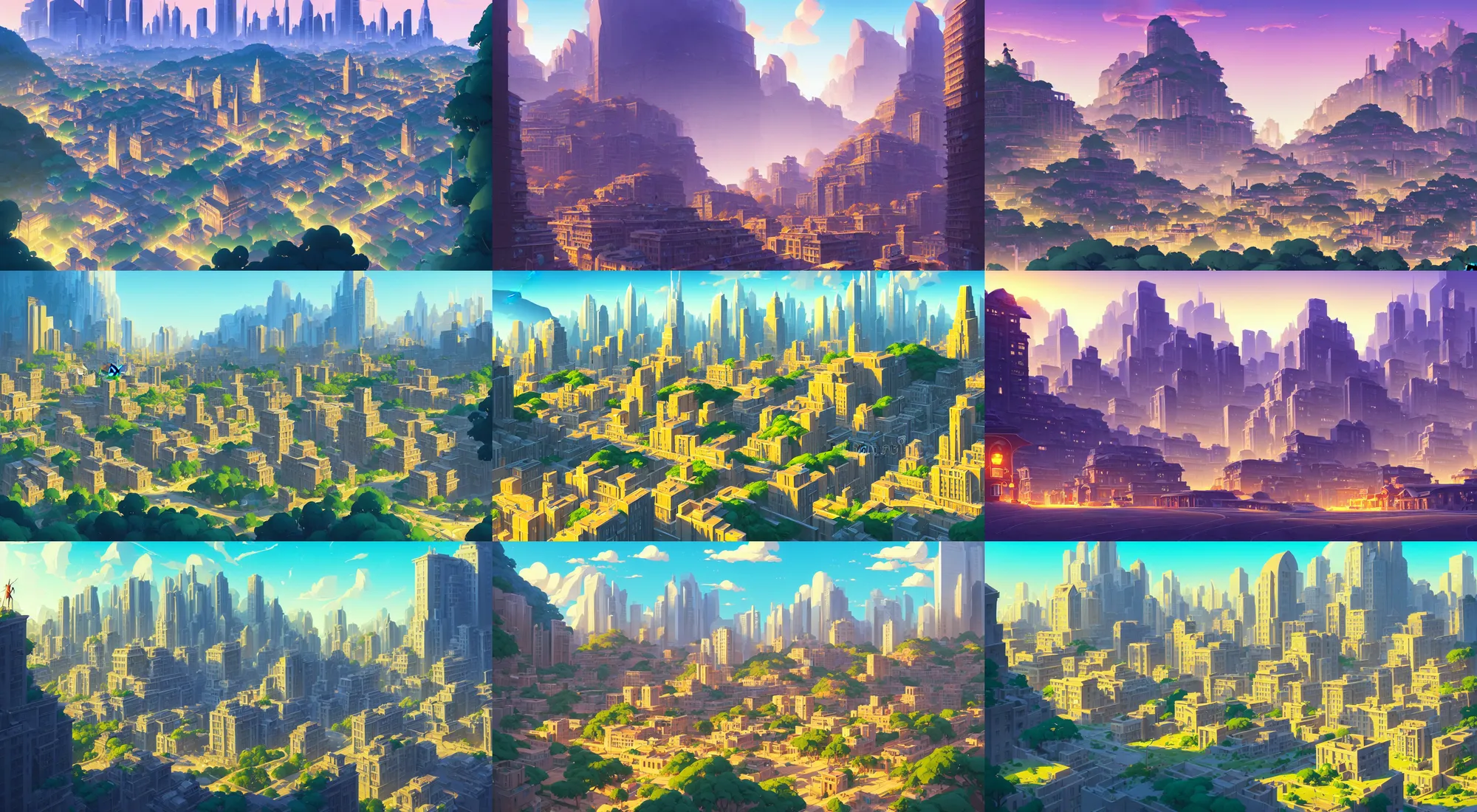 Prompt: city landscape with buildings, hills and trees, vector illustration, in marble incrusted of legends heartstone official fanart behance hd by Jesper Ejsing, by RHADS, Makoto Shinkai and Lois van baarle, ilya kuvshinov, rossdraws global illumination