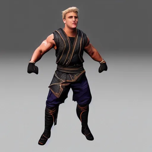 Image similar to jake paul as a mortal kombat dlc, 3 d model, fighting video game, promotional material, render