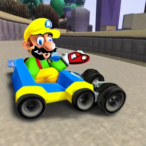 Prompt: Walter White in Mario Kart