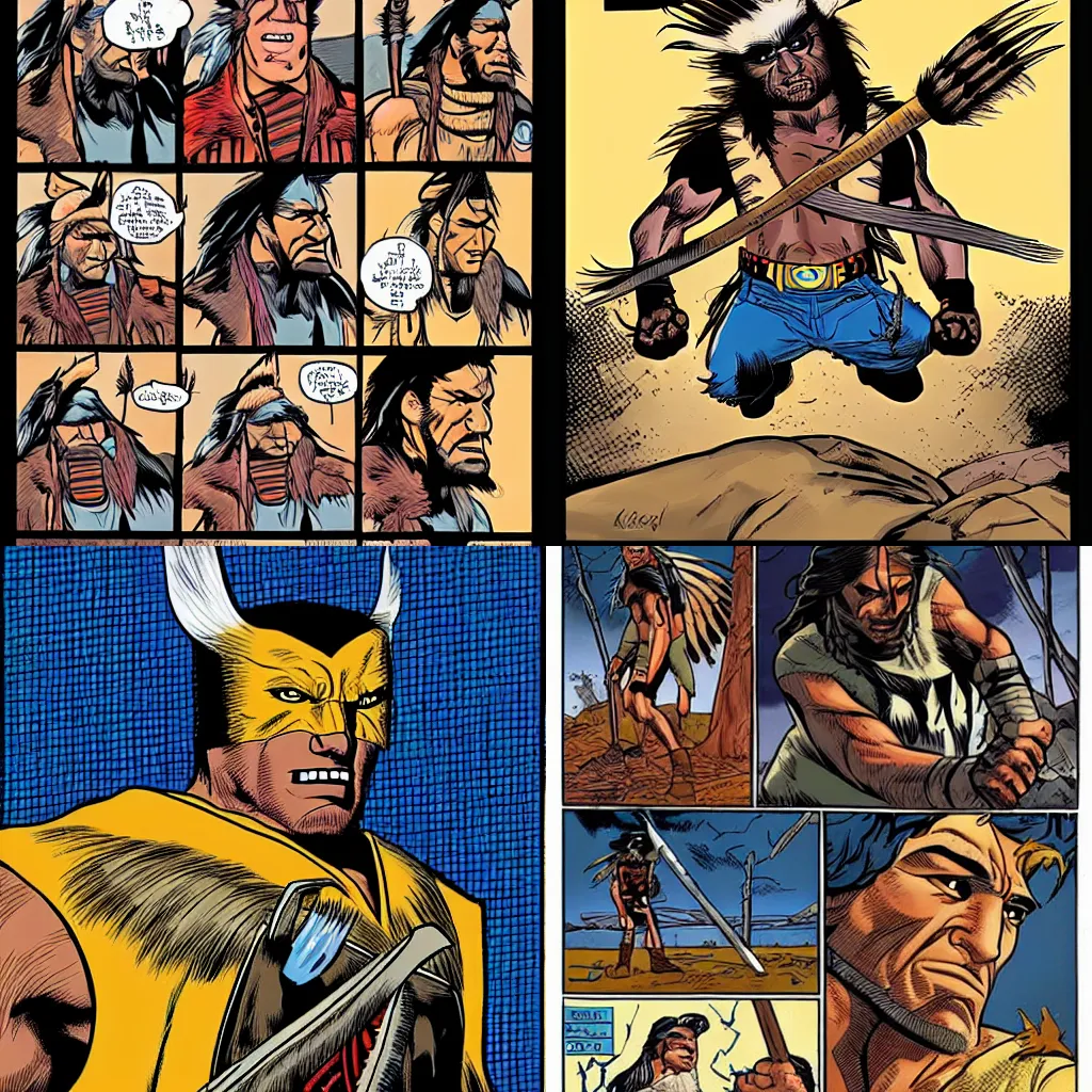Prompt: native american wolverine, comic style
