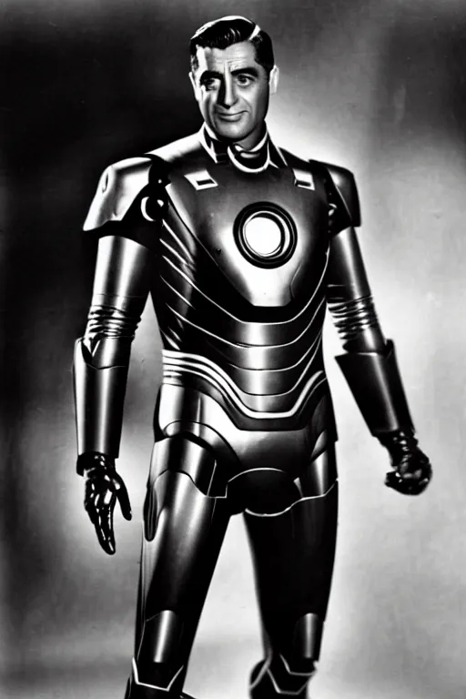 Image similar to cary grant as iron man. superhero movie set in the 1 9 5 0's