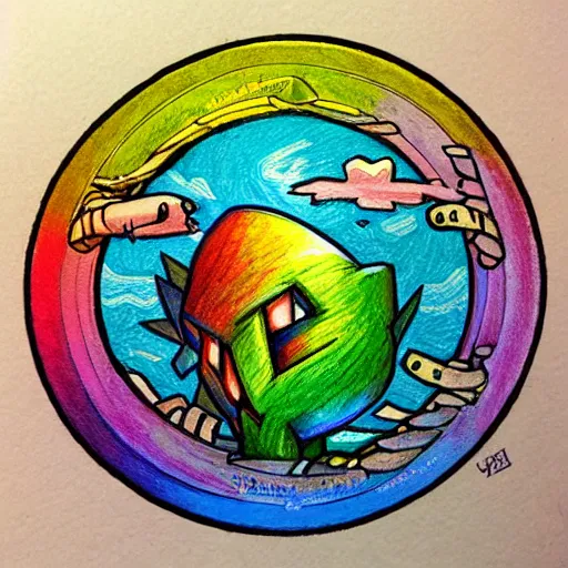 Image similar to Colored pencil art on paper, Terraria Logo, highly detailed, artstation, MasterPiece, Award-Winning, Caran d'Ache Luminance