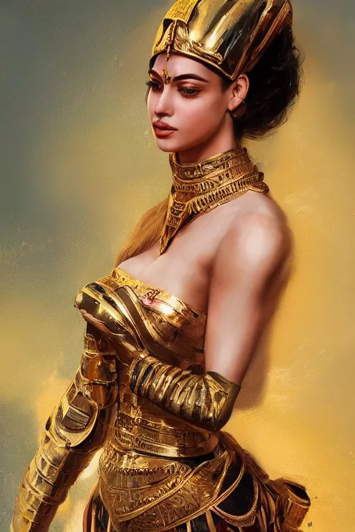 Image similar to Donia Samir Ghanem as egyptian princess, gorgeous, portrait, powerful, intricate, beautiful, masterpiece, elegant, volumetric lighting, digital painting, highly detailed, artstation, sharp focus, illustration, Hajime sorayama, ruan jia