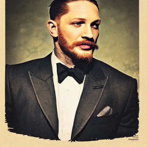 Prompt: “Tom Hardy portrait, color vintage magazine illustration 1950”