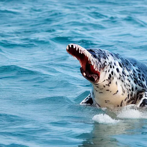 Image similar to photo of a hybrid between a leopard seal and a velociraptor