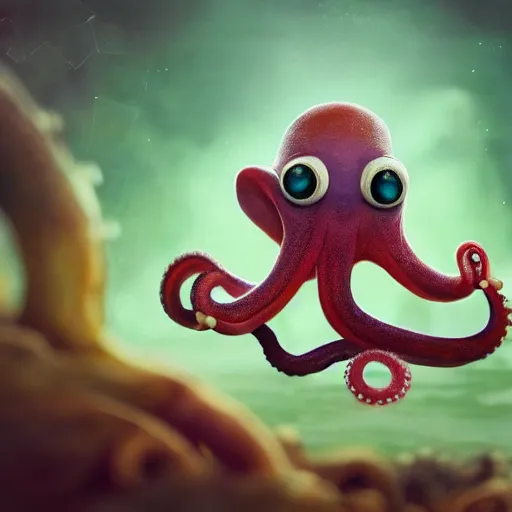 Prompt: octopus cute, illustration, digital art, inspired by little big planet, by greg rutkowski, sharp, masterpiece, highly detailed, photorealistic, octane render, 8 k, unreal engine 5, trending on artstation, vivid colors