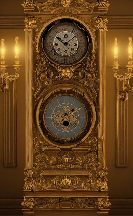 Image similar to Baroque clock, unreal engine, octane render