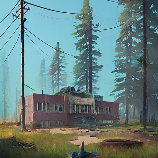 Prompt: the abandoned avengers compound, art by simon stalenhag