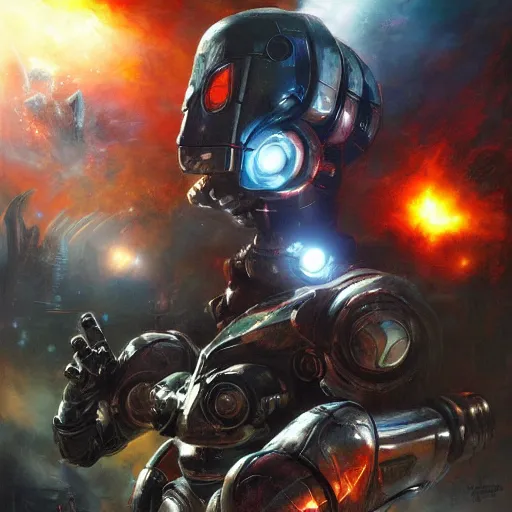 Prompt: robot cybernetic wars by raymond swanland, highly detailed, bright tones