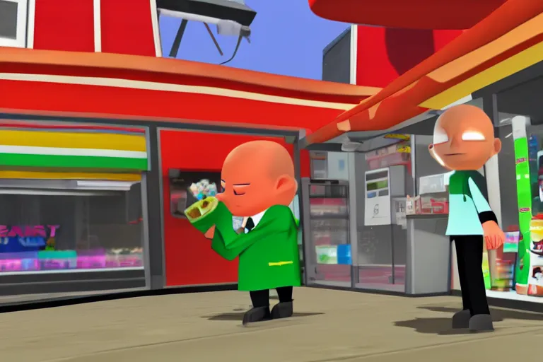 Image similar to agent 4 7 ordering a slurpee at 7 1 1, gamecube wind waker screenshot