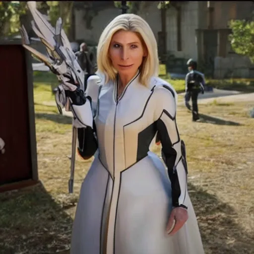 Image similar to film still of elizabeth mitchell as mercy in overwatch ( 2 0 2 3 )