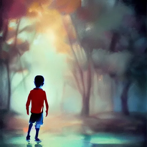 Image similar to a little boy lost in his autism, digital art, featured on artstation,