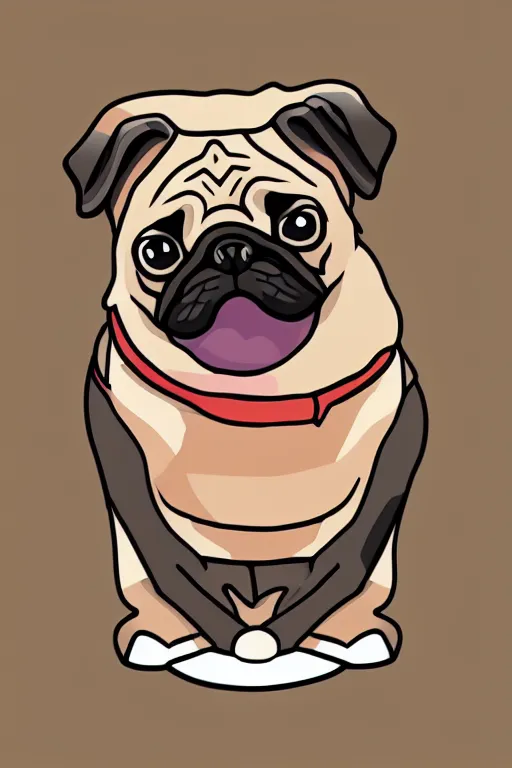 Image similar to Pug as war criminal, sticker, colorful, illustration, highly detailed, simple, smooth and clean vector curves, no jagged lines, vector art, smooth