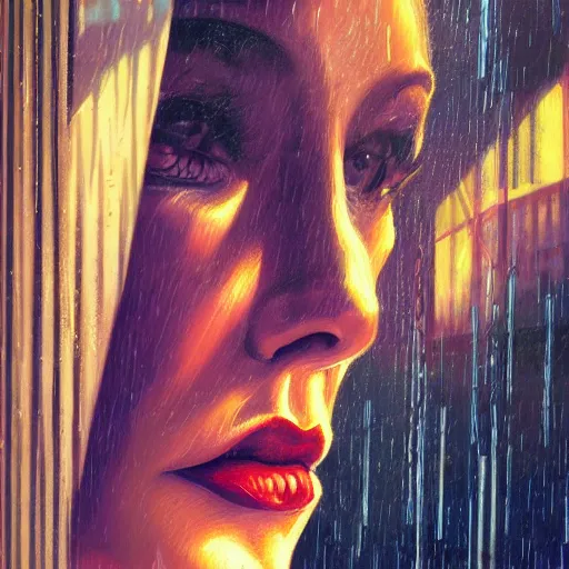 Image similar to detailed face of a woman, clockwork, moment, tectonic sky, skydome, bullet train, turbines, utopian, tech noir, wet reflections, prism, atmospheric, ambient, pj crook, syd mead, livia prima, greg rutkowski, emma uber, edward hopper