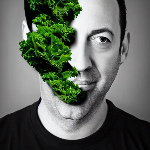 Prompt: tony hale double exposure head of kale