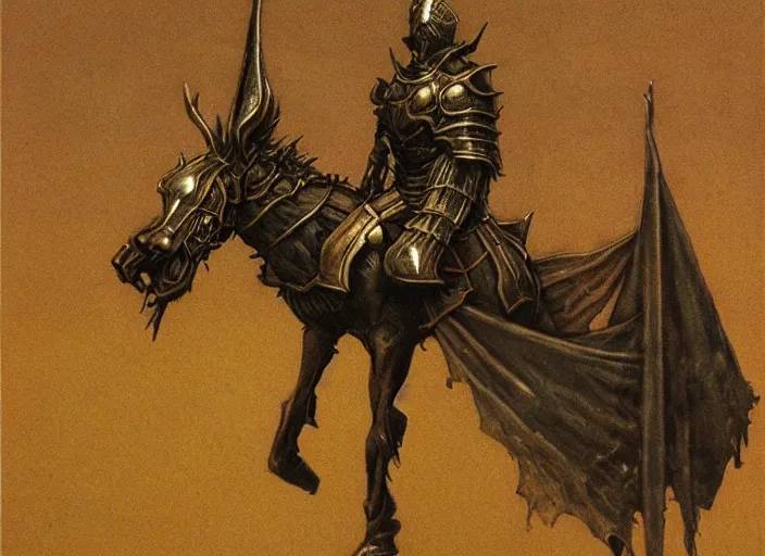 Image similar to royal knight in golden sun armor concept, by beksinski, dark soul concept art