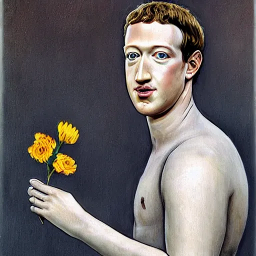 Prompt: mark zuckerberg holding a flower by h.r. giger, horror