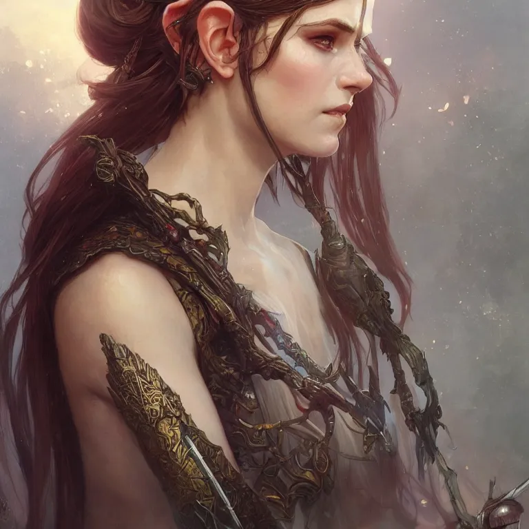 Prompt: portrait of an elf queen, D&D, fantasy, highly detailed, digital painting, artstation, concept art, smooth, sharp focus, illustration, art by greg rutkowski and alphonse mucha