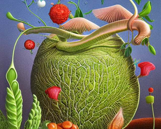 Prompt: intricately detailed a journey inside the physiology of plants, an ultrafine detailed painting by rafal olbinski, behance contest winner, pop surrealism, detailed painting, very detailed, minimalist, skeuomorphic, airbrush art