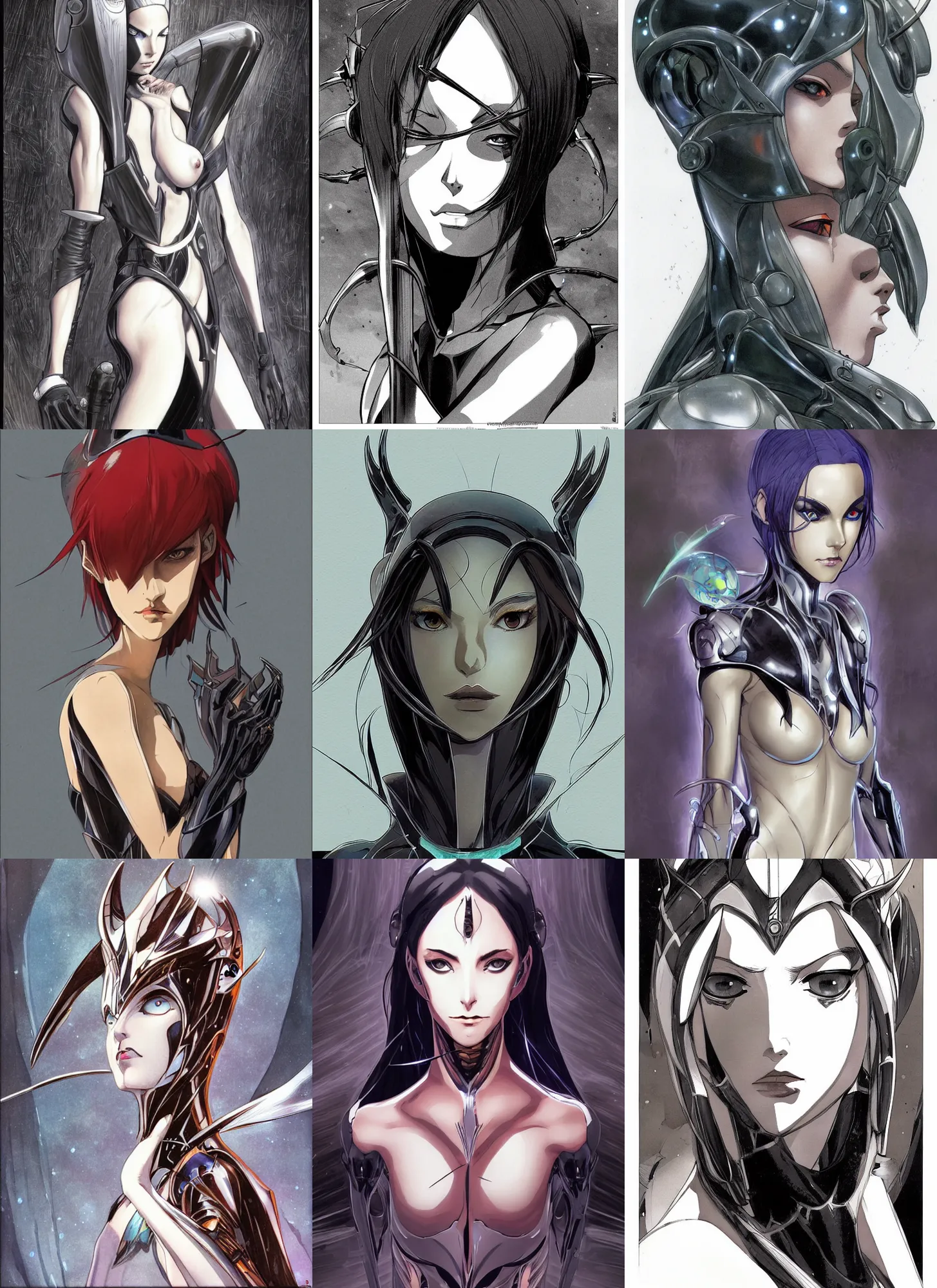 Prompt: sci - fi! dark elf queen! makoto shinkai, moebius, milo manara, hugo pratt, french comic art, semi - realistic anime, portrait, beautiful face, symmetrical face, trending on pixiv, detailed, clean lines, sharp lines, crisp lines, award winning illustration, masterpiece, 4 k