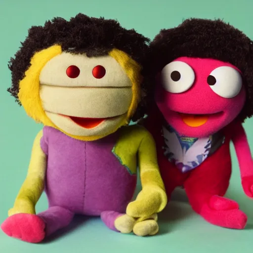 Image similar to mikky ekko as a muppet, plush doll, felt features