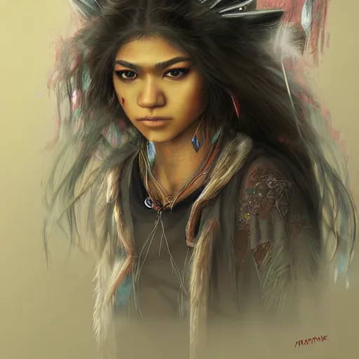 Prompt: “Zendaya, Mononoke-hime, fantasy, photorealistic, concept Art, ultra detailed portrait, 4k resolution”