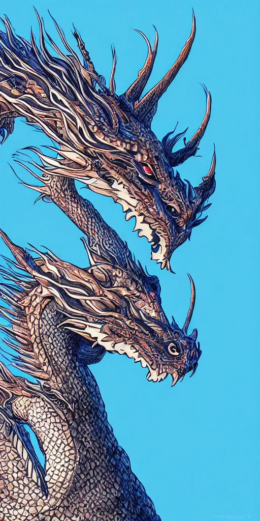 Prompt: highly detailed beautiful photography of dragon, sharp focus, dynamic lighting, elegant, harmony, beauty, masterpiece, by roberto ferry, illustration, blue background