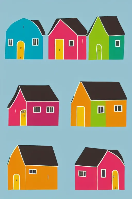 Image similar to minimalist boho style art of colorful houses, illustration, vector art