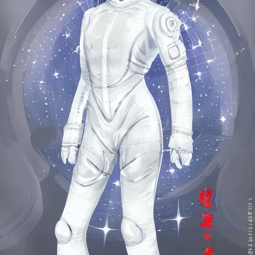 Image similar to beautiful white haired woman dressed in see through space suit in the style of zezhou chen highly detailed, smooth, sharp focus