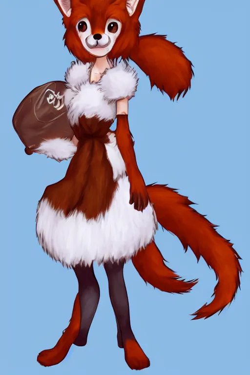 Image similar to a fox fursona with a big fluffy tail!!! wearing a maid outfit, highly detailed, digital art, trending on artstation, furry art!!!