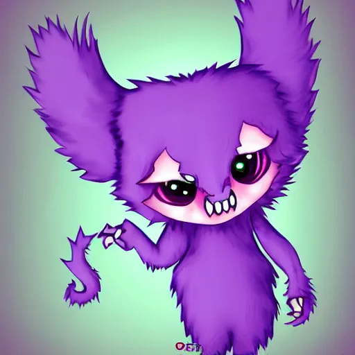 Prompt: purple fluffy cute chibi monster, digital art, very adorable