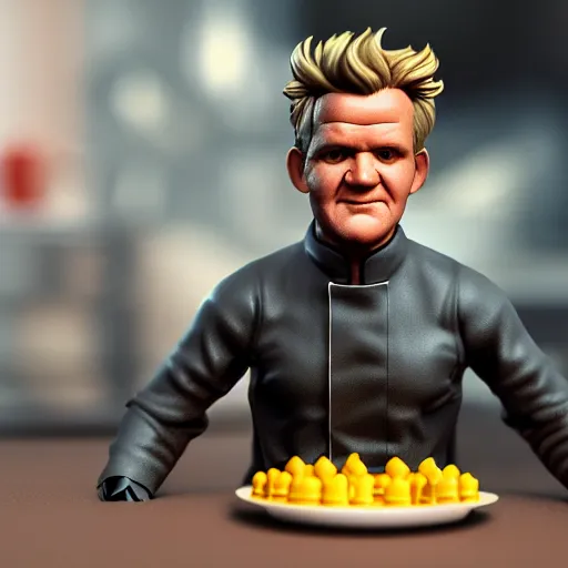 Image similar to plastic miniature boardgame figurine of gordon ramsay, blender, 8 k, octane render, unreal engine, redshift render, trending on artstation, highly detailed